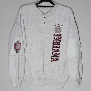 VTG 80's Indiana University Hoosiers Pullover Henley Sweatshirt Size Large